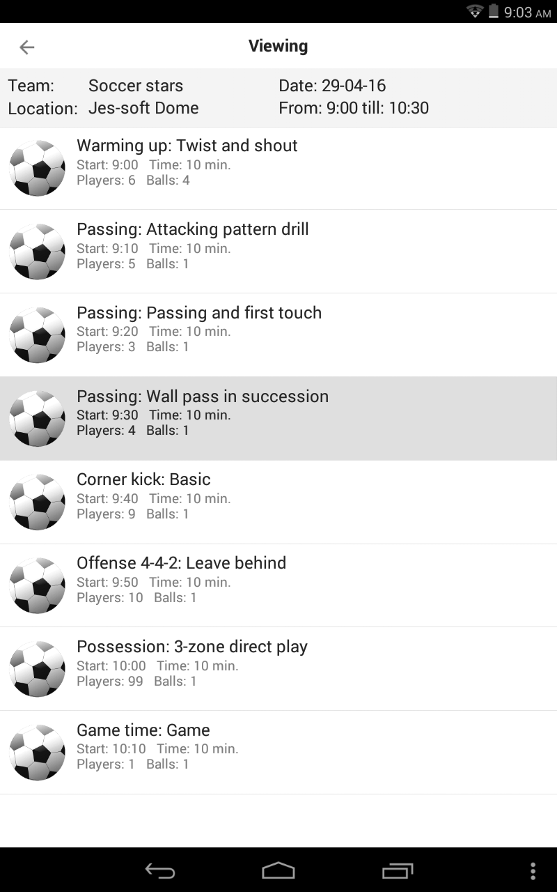 Soccer playview plan list